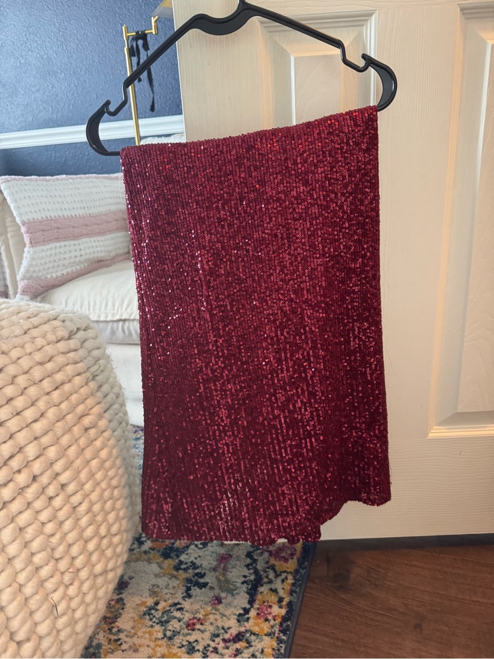 Lulus Flawless Sparkle Wine Red Sequin Wide-Leg Pants Women's Size LARGE